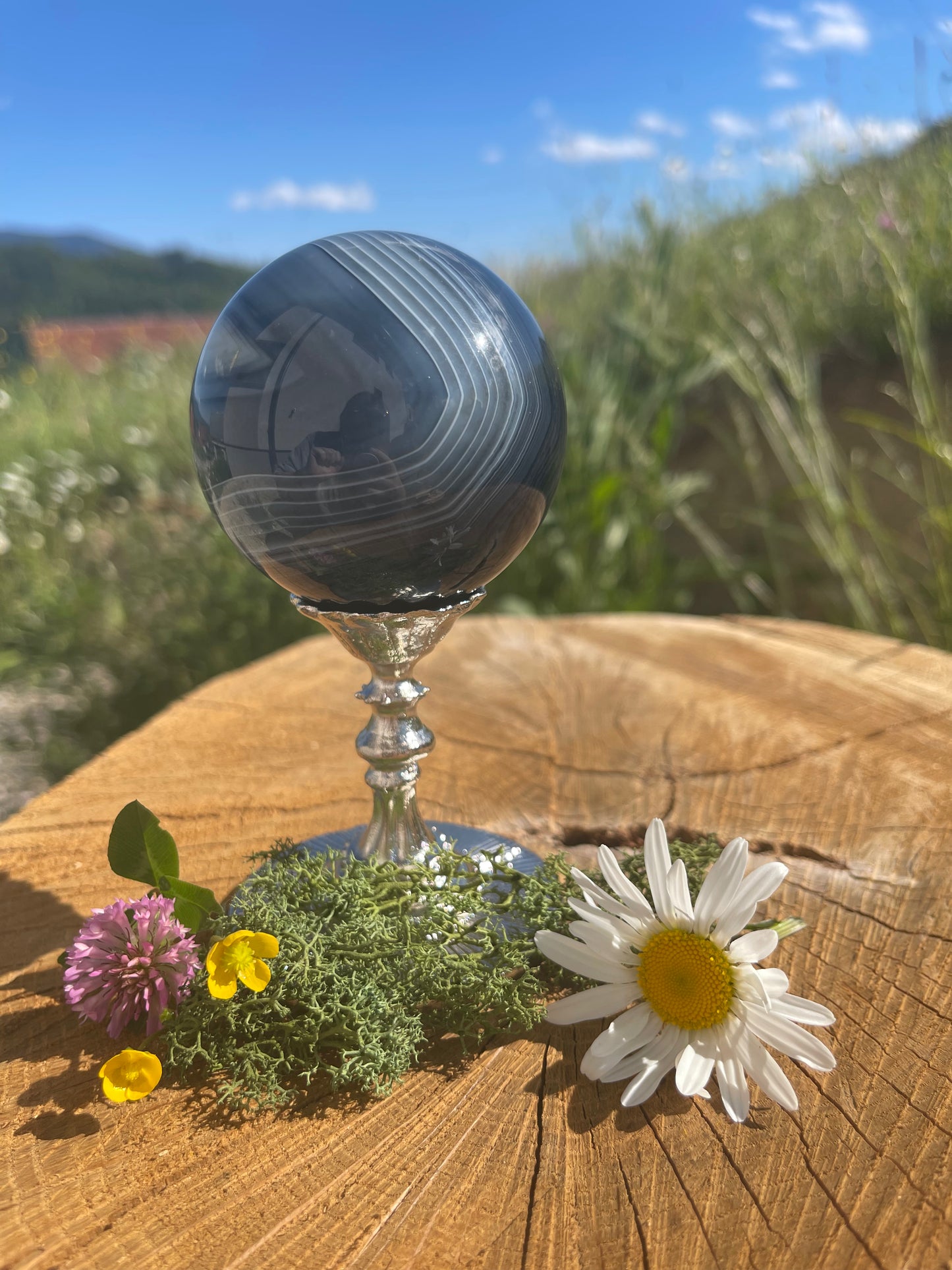SCHWARZE ACHAT KRISTALLKUGEL (±70 mm)