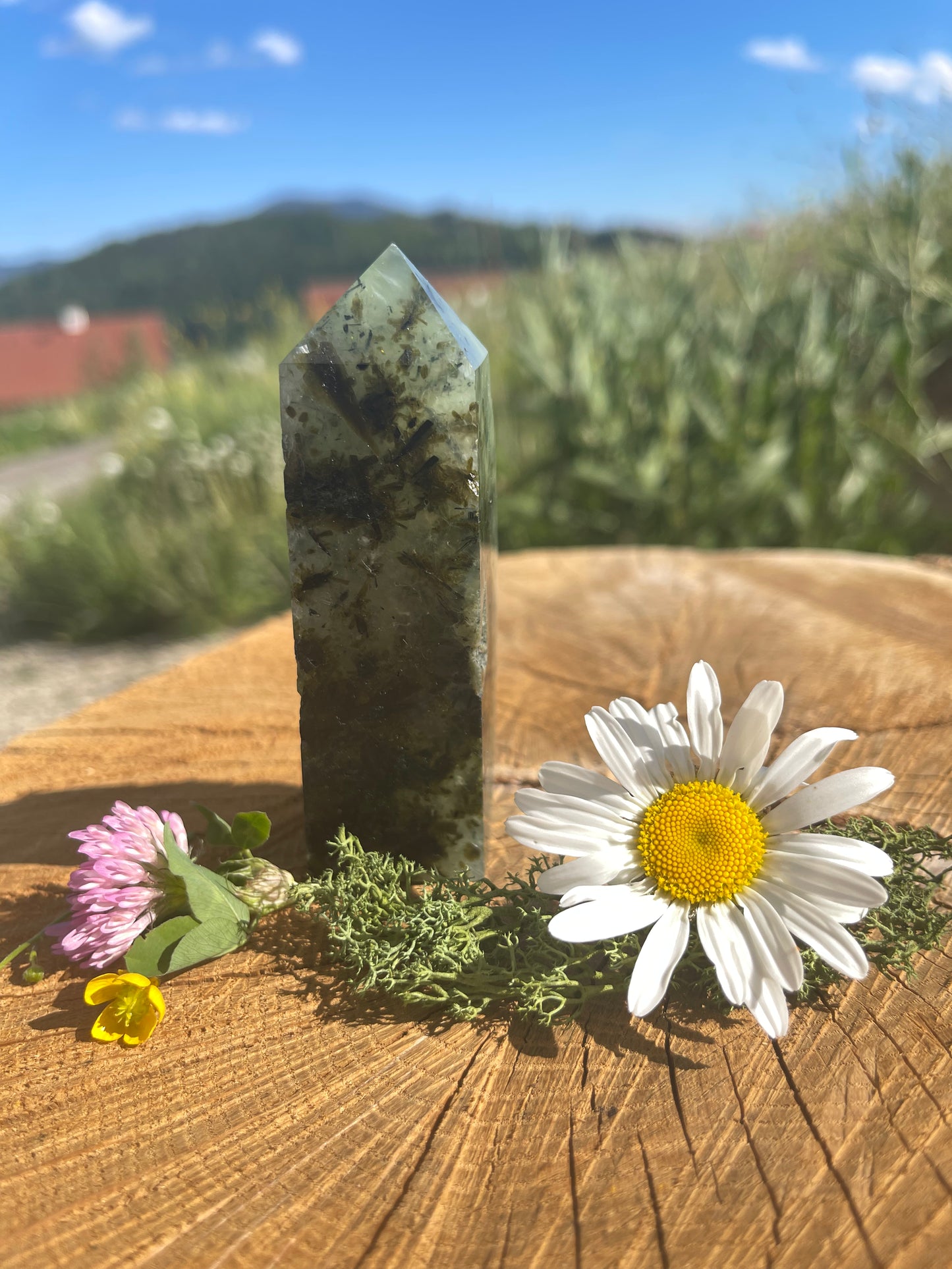 PREHNIT TURM HALB ROHKRISTALL | Spiritueller Edelstein für inneren Frieden & bedingungslose Liebe. ca. 9 cm,