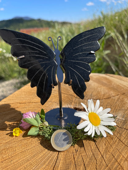 OBSIDIAN SCHMETTERLING | Schutzstein für Transformation & Erdung | ca. 170 g 12,5 cm Höhe inkl. Ständer