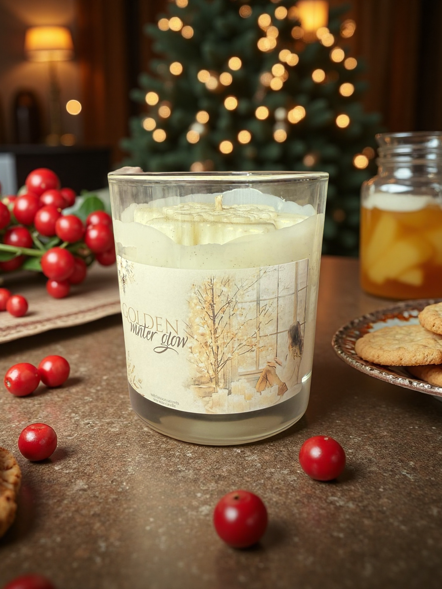 Weihnachtskerze Golden Winter mit Spekulatius, Weihnachtsstern, Soja Duftkerze Advent Weihnachtszeit Christmas candle, Holiday decoration