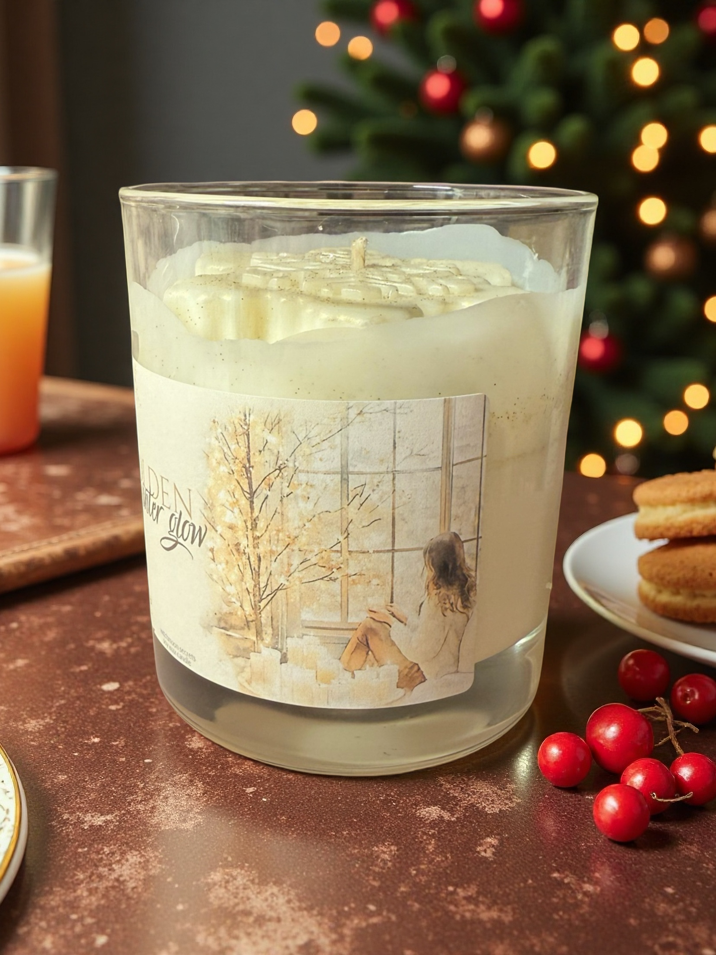 Weihnachtskerze Golden Winter mit Spekulatius, Weihnachtsstern, Soja Duftkerze Advent Weihnachtszeit Christmas candle, Holiday decoration