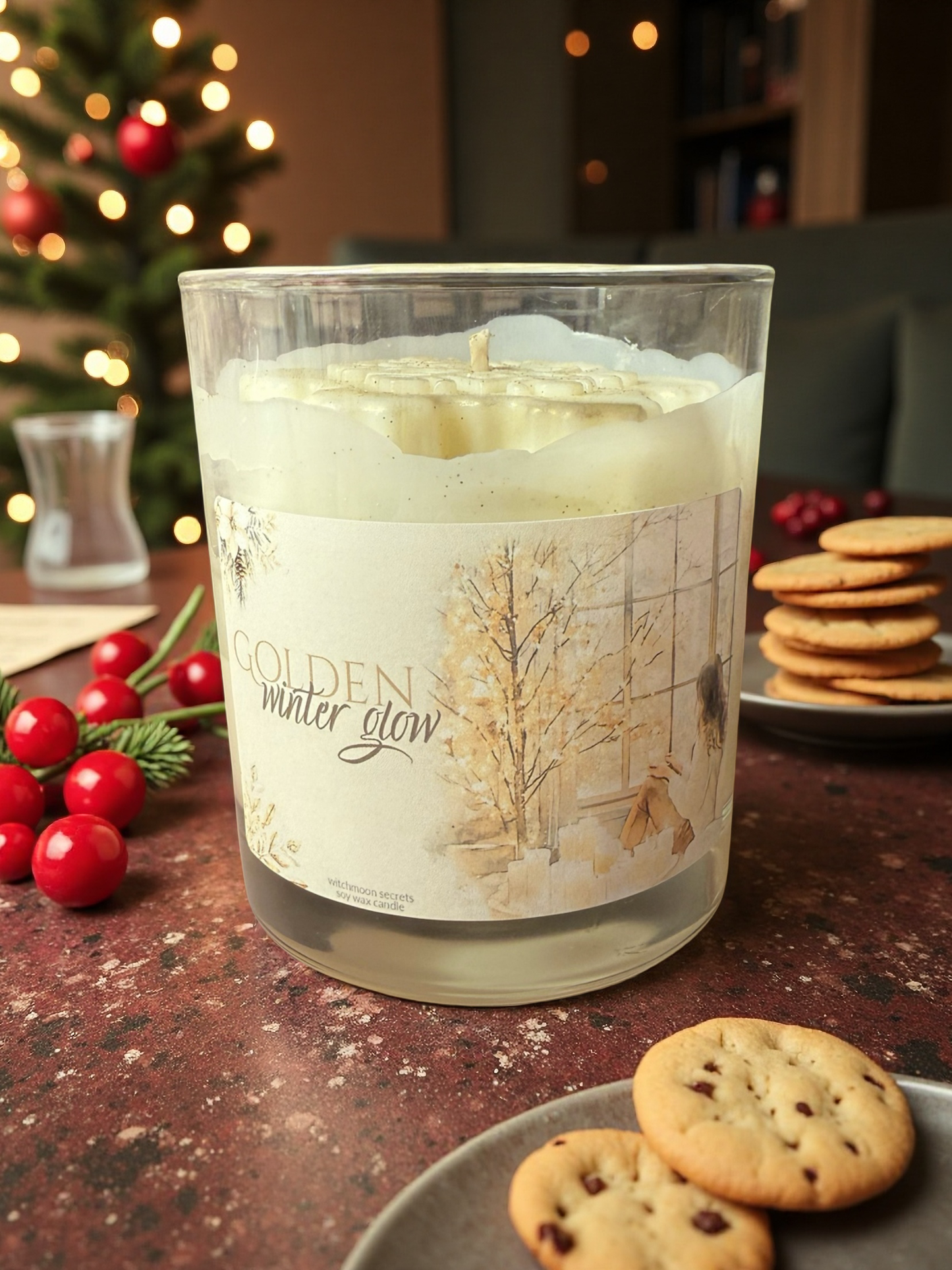 Weihnachtskerze Golden Winter mit Spekulatius, Weihnachtsstern, Soja Duftkerze Advent Weihnachtszeit Christmas candle, Holiday decoration